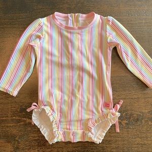 Ruffle Butts Rainbow Stripe One Piece Rash Guard